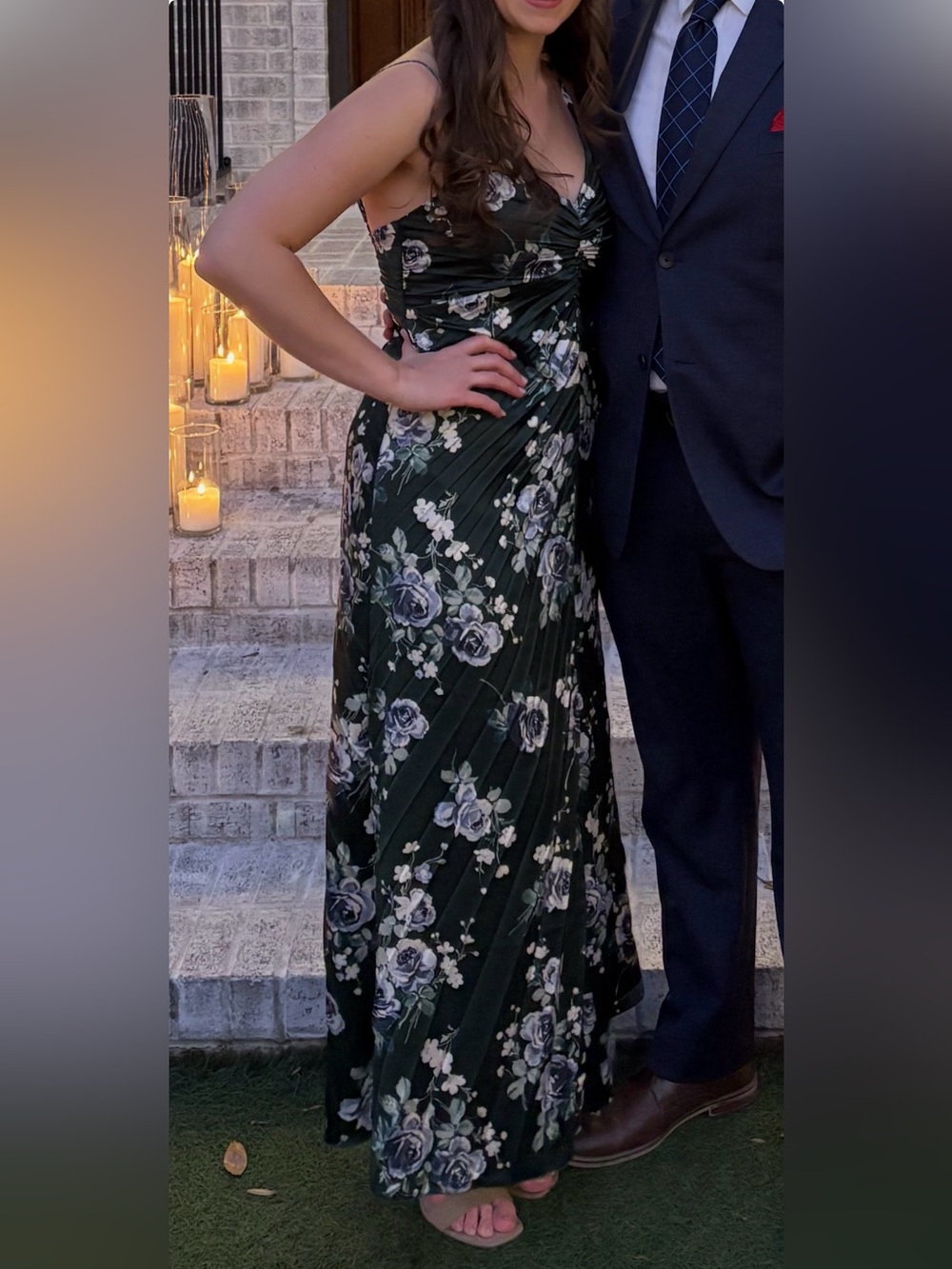 Abercrombie & Fitch Giselle Sunburst Pleated Maxi Dress Green Floral M